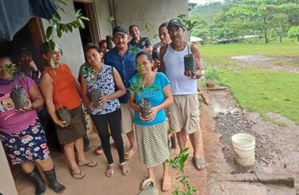 Community members of Río Calderón with grafted fruit trees donated by EcoPlanet